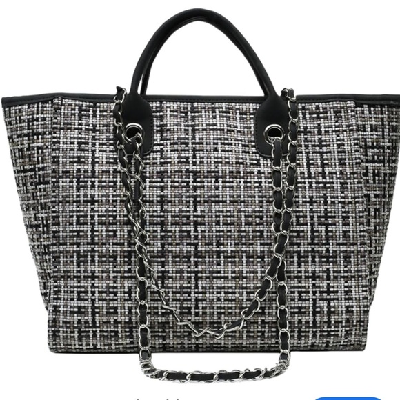 Checkered classy shoulder bag black silver white - Picture 1 of 5